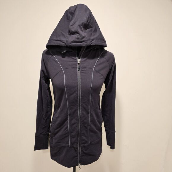 Athleta Rishi Yoga Fitted Jacket Full Zip Womens Small Black Athleisure Workout - Picture 1 of 12